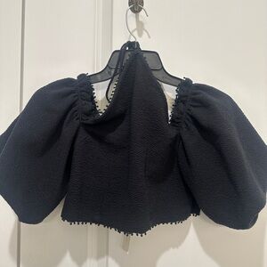 By Anthropologie cropped, puff sleeved top